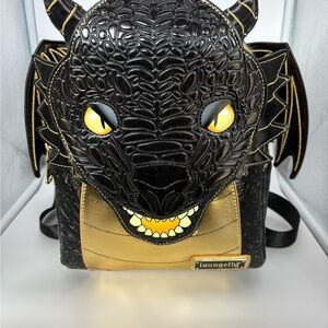 Loungefly Black & Gold Dragon Face Mini Backpack
